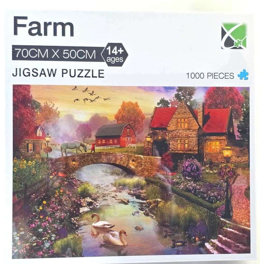 Puzzle-Farm-1000 Piece Jigsaw Puzzle-Quaint Countryside Farm Scene-Wrapped